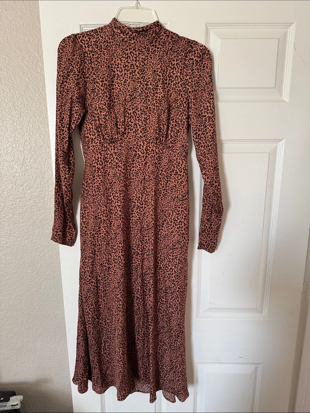Free People Rust and Black Leopard Print Long Sleeve Midi Dress